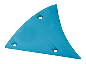 A blue, triangular plastic object with three evenly spaced holes near its corners, fitted with Vulcan Fasteners for secure assembly—the Shin - RH (Lemken), part number S.162953 from Sparex.