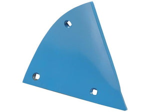 A blue metal triangular Shin - RH plate with three holes, compatible with Vulcan Fasteners, to fit as 3451010 (Sparex Part Number: S.162957).