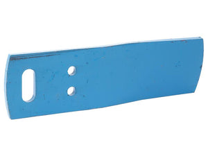 A blue, flat metal blade with three holes—one elongated and two circular—near one edge, commonly used in conjunction with Vulcan Fasteners, is known as the Sparex Tail Press - LH (Lemken), fitting as 3476001 and identified by Sparex Part Number S.162970.