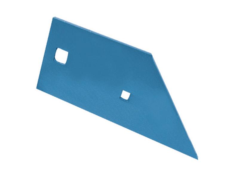 The Sparex Landside Short - RH (Overum), with product number S.162975, is a blue metal replacement blade featuring two square holes, designed to fit as 74602 and serves as an alternative to 77738.