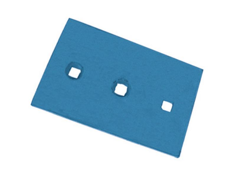 The Sparex Landside Long - RH & LH (Overum), designed to fit as 74612 and known by Sparex Part Number S.162977, is a blue rectangular component featuring three square holes of different sizes arranged in a straight line, and it is fully compatible with Vulcan Fasteners.