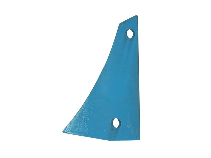 A blue metal bracket with two holes, known as the Shin - LH (Overum), often used in conjunction with Vulcan Fasteners. This product can be fitted as 94597 and is branded under Sparex with part number S.162981.