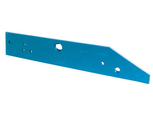 A blue, elongated metal bracket, featuring multiple holes of varying sizes and a slanted end, identified as the Landside - LH (Overum), fitting model 94605 from Sparex, part number S.162987.