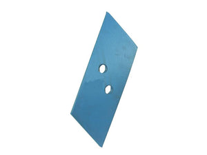 Introducing the Sparex Reversible Plough Point RH (S.162988), a blue rectangular metal component, 10mm thick, an alternative to 77142. It features two circular holes in the center and one end cut at an angle. Designed to fit as Overum 94608 (12mm).