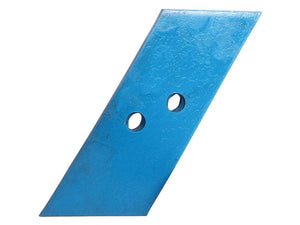 A Reversible Plough Point LH, blue and metal, rhombus-shaped cutting blade with two circular 10mm holes for mounting, compatible with Vulcan Fasteners.