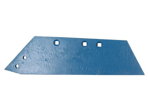 The Sparex Share - LH, 14" (355mm), (Rabewerk) | Sparex Part Number: S.163001 is a blue, rectangular metal plate with a trapezoidal end, featuring three square and two round holes, suitable for LH Fitting.