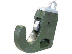 A heavy-duty Sparex Lower Link Weld-On Hook (Cat. 3) with a silver latch mechanism, ideal for towing or lifting applications, and compatible with Sparex tractor parts, Part Number: S.163159.