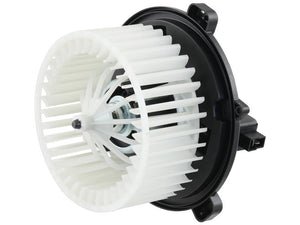 The Sparex Blower Motor With Wheel (Part Number: S.163198) is a white plastic fan designed for vehicle HVAC systems, featuring a black housing and connector, 12V power, and anti-clockwise rotation.