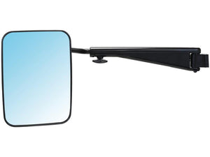 A rectangular side mirror from Sparex, identified as the Mirror Arm Assembly - Adjustable (380 - 530mm) LH (Sparex Part Number: S.163214), featuring a black adjustable mounting bracket and arm, angled horizontally against a white background.