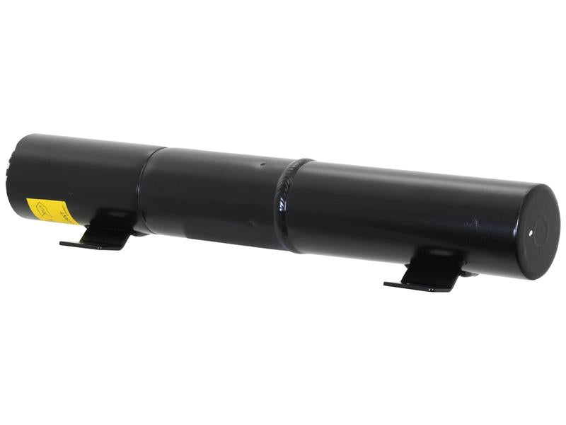 The Sparex Filter Drier (Sparex Part Number: S.163272) is a black cylindrical device that comes with two mounting brackets and features a yellow technical label on one end, along with an inlet fitting for seamless installation.