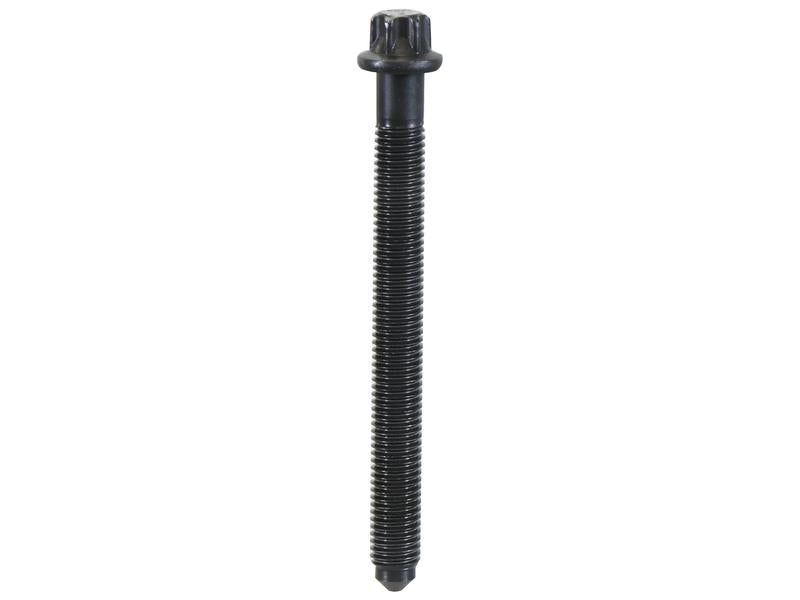 The Cylinder Head Bolt (Sparex Part Number: S.163345) from the brand Sparex is a single black metal bolt with a threaded M14 x 2.0 shaft and a flanged hexagonal head, pointed at one end, positioned vertically against a white background.