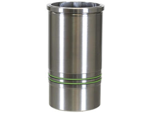 The Piston Liner by Sparex (Sparex Part Number: S.163372) is a stainless steel cylindrical container with a polished finish, featuring two green bands near the bottom and designed with an outside diameter that ensures easy grip.