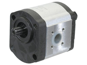 Close-up of a Single Hydraulic Pump | Sparex Part Number: S.163394 with a metallic body, black mounting brackets, and a central rotating shaft ensuring optimal pump rotation for efficient flow rate.