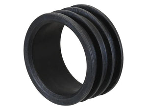 A black, circular rubber ring with three evenly spaced grooves, often cataloged under the Sparex brand as the Thermostat Sleeve (Sparex Part Number: S.163431) and identified by tariff code 8708299000.