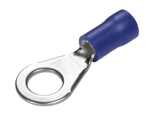 A close-up of a Sparex Pre Insulated Ring Terminal, Double Grip, 5.3mm, Blue (1.5 - 2.5mm) with part number S.163563.