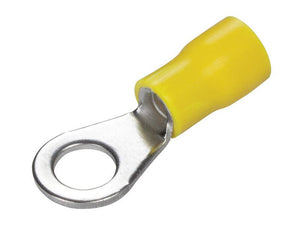 The Pre Insulated Ring Terminal, Double Grip, 6.4mm, Yellow (4.0 - 6.0mm), Sparex Part Number S.163573 by Sparex features a metal ring connector and yellow plastic insulation, making it an excellent alternative to 8551.