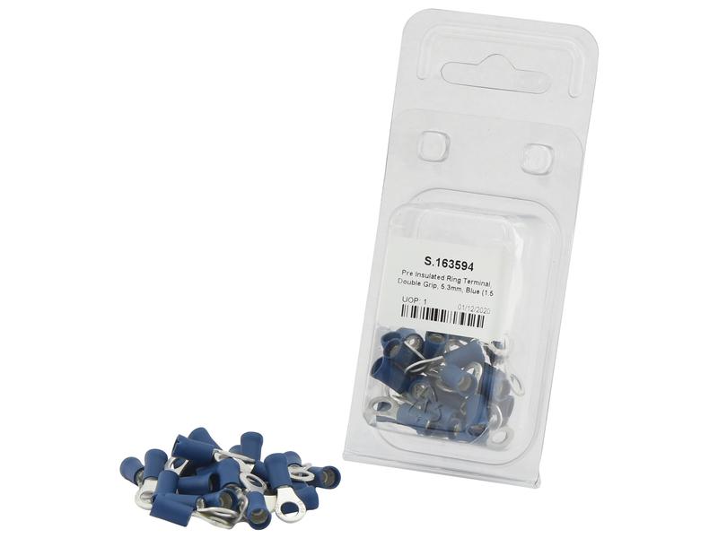 Pre Insulated Ring Terminal, Double Grip, 5.3mm, Blue (1.5 - 2.5mm) (Agripak 25 pcs.) | Sparex Part Number: S.163594