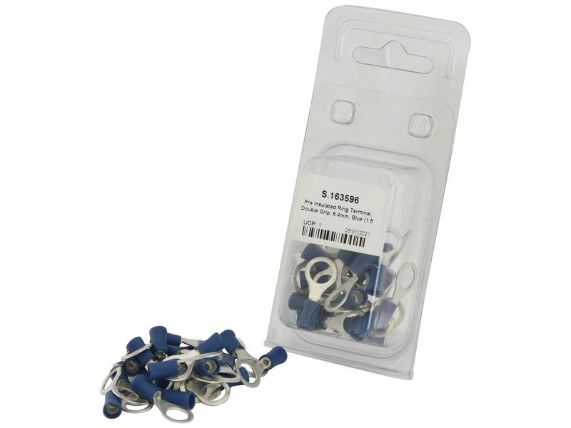 Pre Insulated Ring Terminal, Double Grip, 8.4mm, Blue (1.5 - 2.5mm) (Agripak 25 pcs.) | Sparex Part Number: S.163596