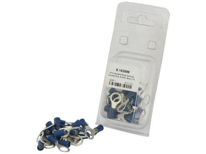 A package of Sparex Pre Insulated Ring Terminals with Double Grip Crimp, 8.4mm size, and blue color (1.5 - 2.5mm) from Agripak. Some terminals are scattered next to the packaging, which contains 25 pieces with Sparex Part Number S.163596.
