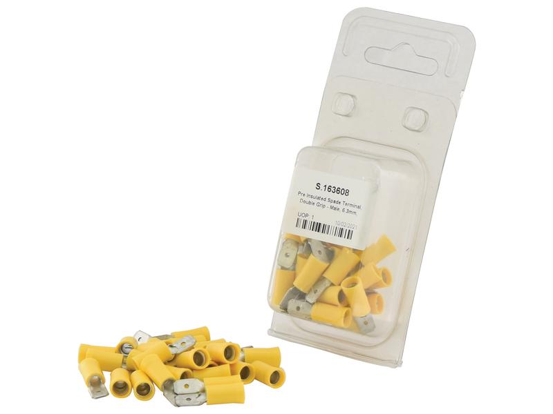 Pre Insulated Spade Terminal, Double Grip - Male, 6.3mm, Yellow (4.0 - 6.0mm) (Agripak 25 pcs.) | Sparex Part Number: S.163608