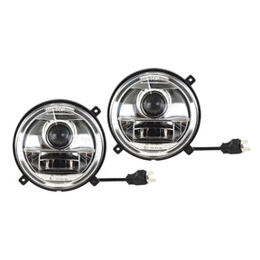 Product Description: *SPECIAL PRICE* - Massey Ferguson LED Head Light Kit, Interference: Class 3, RH & LH (LH Dip), 1560 - 2760 Lumens Raw, 10-30V - S.163618 by JMCE DEALS. The kit includes two round vehicle headlights with attached wiring and connectors. The background features a repetitive text pattern. If you have any questions before ordering, please contact us.