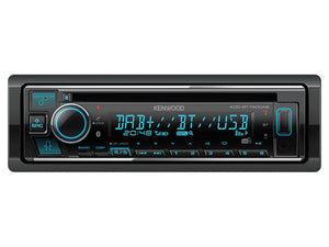 The Sparex Radio - Alexa car stereo system features a digital display showcasing various options, such as DAB+, Bluetooth, dual USB ports, and compatibility with Android, Aux In, iPod-iPhone, and the Spotify App. The unit includes numerous buttons and knobs for easy control.