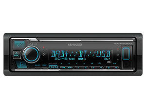 Front view of the Sparex Radio - Alexa | DAB | Bluetooth | Mechless | Short Body | Aux In showing its digital display, multiple buttons, USB input, and Alexa built-in.