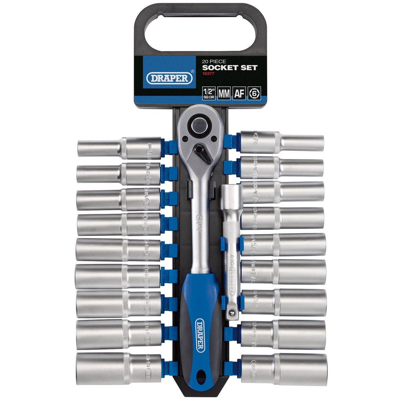 Draper Combined mm/Af Deep Socket And Ratchet Set, 1/2" Sq. Dr. (20 Piece) - HD20AMD/PR - Farming Parts