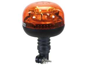 The Sparex LED Rotating Beacon (Amber), featuring a flexible pin and adjustable mounting attachment, boasts a durable polycarbonate housing and LED light. Ideal for safety or emergency signaling, this unit has an IP65 rating for reliable performance under various conditions. Operating at 12/24V, it also offers Class 1 interference protection. (Sparex Part Number: S.163873)