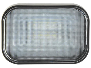 Close-up of the Sparex LED Work Light (Part Number: S.163876) featuring a rectangular, clear glass surface with a black frame and corrugated texture, providing powerful illumination at 4200 lumens.