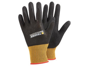 A pair of black and yellow Ejendals TEGERA 8801 Infinity Gloves by Sparex, size 7/S, designed for general handling and compliant with EN 388:2016 standards.