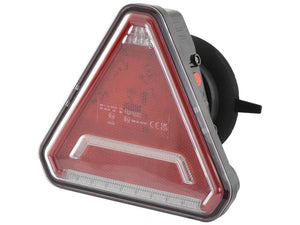 A triangular red and white LED rear light with a transparent cover and gray frame, designed for attachment to vehicles; this wireless Rear Light for Connix Plus Lighting Sets LH (Magnetic) by Sparex (Sparex Part Number: S.164150) offers easy installation and enhanced visibility.