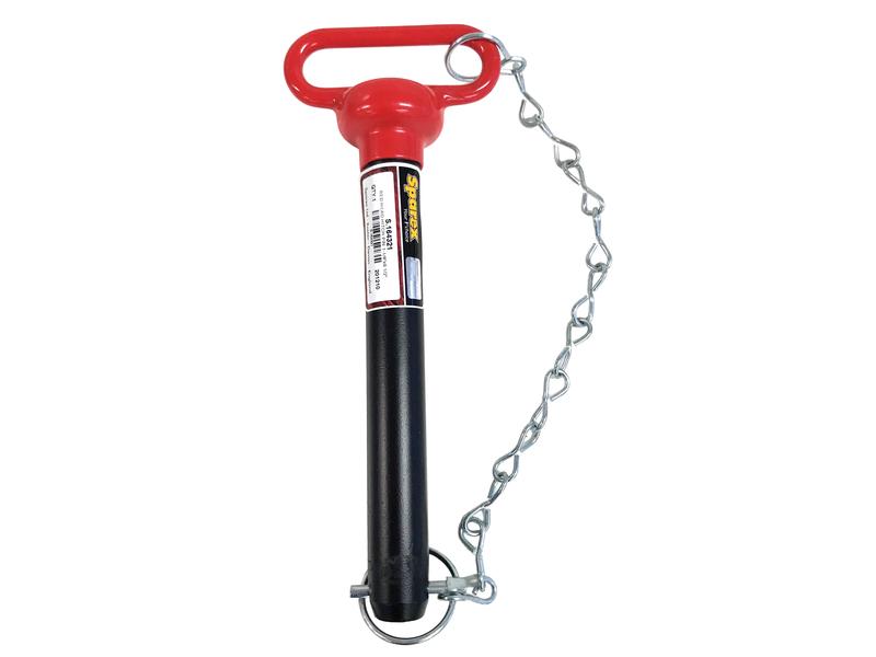 Sparex Red Handle Hitch Pin with Chain & Linch Pin 1-1/8x210mm | S.164321 - Product Image 1