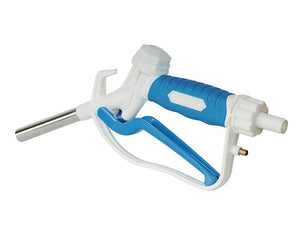 The FuelWorks - AdBlue Plastic Nozzle by Sparex (Part Number: S.164438) is a blue and white plastic handheld tool with a long metallic nozzle and a trigger handle, ideal for dispensing UREA/DEF.