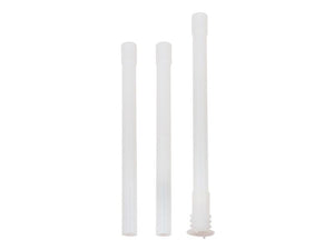 Three transparent plastic tubes of varying lengths are positioned vertically against a white background, resembling components one might find under the Tariff Code 8413910090 from FuelWorks - AdBlue Suction Tube (Sparex Part Number: S.164447).