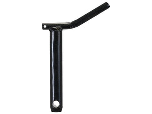 Description of Lower link pin - Double shear 22x123mm Cat.1 Heavy Duty by Sparex (Sparex Part Number: S.164525): A durable, black, L-shaped metal tool designed with two strategically placed holes—one at the base of the vertical segment and another close to the bend on the horizontal segment. Ideal for tasks that require a double shear pin.