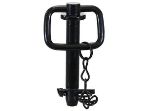 Presenting the Sparex Hitch Pin with Chain & Linch Pin (Sparex Part Number: S.164540), this black, metal pin measures 19x98mm and boasts Heavy Duty construction, complete with a double-wire lock and attached chain to prevent loss.