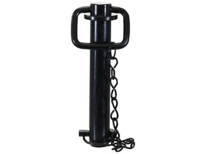 The Sparex Hitch Pin with Chain & Linch Pin (Sparex Part Number: S.164546) features a heavy-duty black metal pin measuring 30x157mm, equipped with two rectangular loop handles on top and a chain attached near the base, specifically designed for optimal corrosion protection.