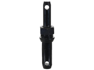 The Lower Link Implement Pin Dual 22 - 28x191mm, with a thread size of 1x32mm Cat. 1/2 Heavy Duty from the brand Sparex (Part Number: S.164550), features a black metal rod with a hexagonal section and two holes on either end, positioned vertically against a white background. This heavy-duty Sparex item is perfect as an implement attachment pin, ensuring durability and reliability for your mechanical needs.