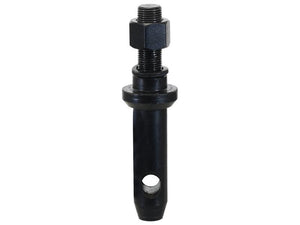 A heavy-duty implement attachment pin, the Lower Link Implement Pin 22x140mm from Sparex, features a cylindrical black metal body with a threaded end of 5/8''x43mm and a hole through the lower section. This durable component includes a hexagon nut and is ideal for robust applications. (Sparex Part Number: S.164552)