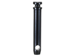 The Sparex Top link pin 19x92mm Cat. 1 Heavy Duty, Part Number S.164565, is a robust black cylindrical metal pin with a flat circular head on top and a horizontal hole near its base, making it ideal for Cathodic Electrode Deposition processes.