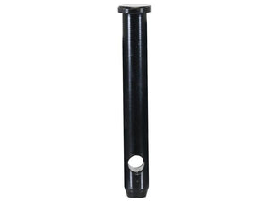 The Top link pin 19x114mm Cat. 1 Heavy Duty by Sparex (Part Number: S.164567) is a robust black cylindrical metal pin featuring a flat head, a threaded end, and a circular hole near the bottom. It is designed to offer reliability and strength.