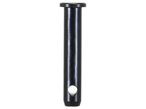 The Lower link pin 22x100mm Cat. 1 Heavy Duty by Sparex (Part Number: S.164572) is a robust black cylindrical metal pin featuring a flange at the top and a single hole near the bottom, designed with corrosion protection for long-lasting durability.