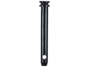 The Lower Link Pin 22x149mm Cat. 1 Heavy Duty (Sparex Part Number: S.164575) from Sparex is a robust black metal cylindrical pin with EPD plating, featuring a hole near the bottom and a small ring at the top for superior corrosion protection.