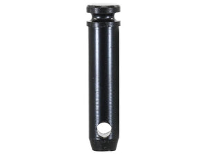 The Top Link Pin 25x83mm Cat. 2 Heavy Duty by Sparex (Part Number: S.164577) is a black, cylindrical metal pin with a threaded top, a hole in the middle, and a flat bottom designed for heavy-duty construction and corrosion protection.