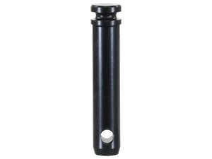 The Sparex Top link pin 25x102mm Cat. 2 Heavy Duty (Sparex Part Number: S.164579) is a black cylindrical metal rod featuring a threaded top, notched middle section, and a hole near the base, specifically designed for use in Cathodic Electrode Deposition systems.