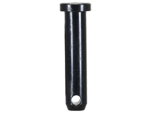 The Lower Link Pin 28x113mm Cat. 2 Heavy Duty from Sparex (Sparex Part Number: S.164584) is a black EPD plated cylindrical pin featuring a flange at the top and a hole near the bottom, offering a robust alternative to the 9162 model.