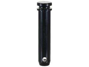 The Sparex Top Link Pin 32x125mm Cat. 3 Heavy Duty (Sparex Part Number: S.164588) is a black cylindrical metal pin featuring a flat circular head and a hole near the bottom end, making it ideal for various heavy-duty applications.