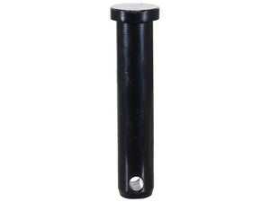 A Sparex Top Link Pin 32x141mm Cat. 3 Heavy Duty (Sparex Part Number: S.164589) is a cylindrical black metal rod with a flat top and a hole near the bottom, designed for heavy duty use.