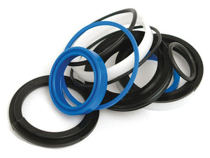 A collection of rubber O-rings in black, blue, and white colors from the Hydraulic Cylinder Repair Kit - 70/35mm by Sparex (Part Number: S.164591).